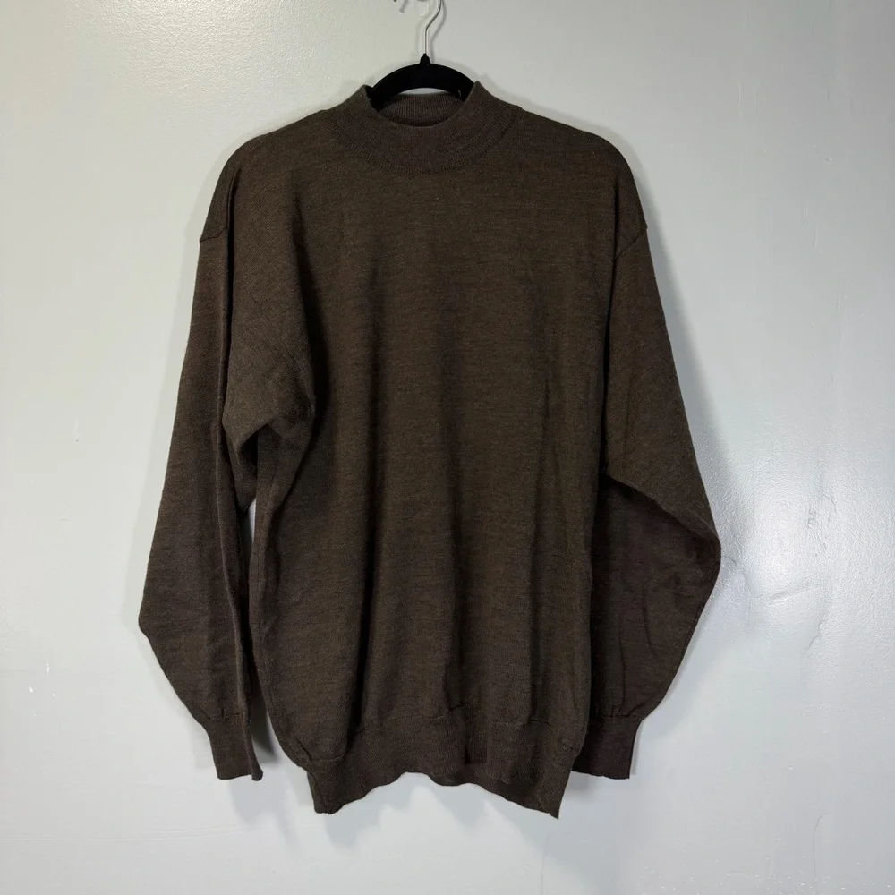 Fiji Men's Brown Wool‎ Blend Mock Neck Sweater Sz Medium